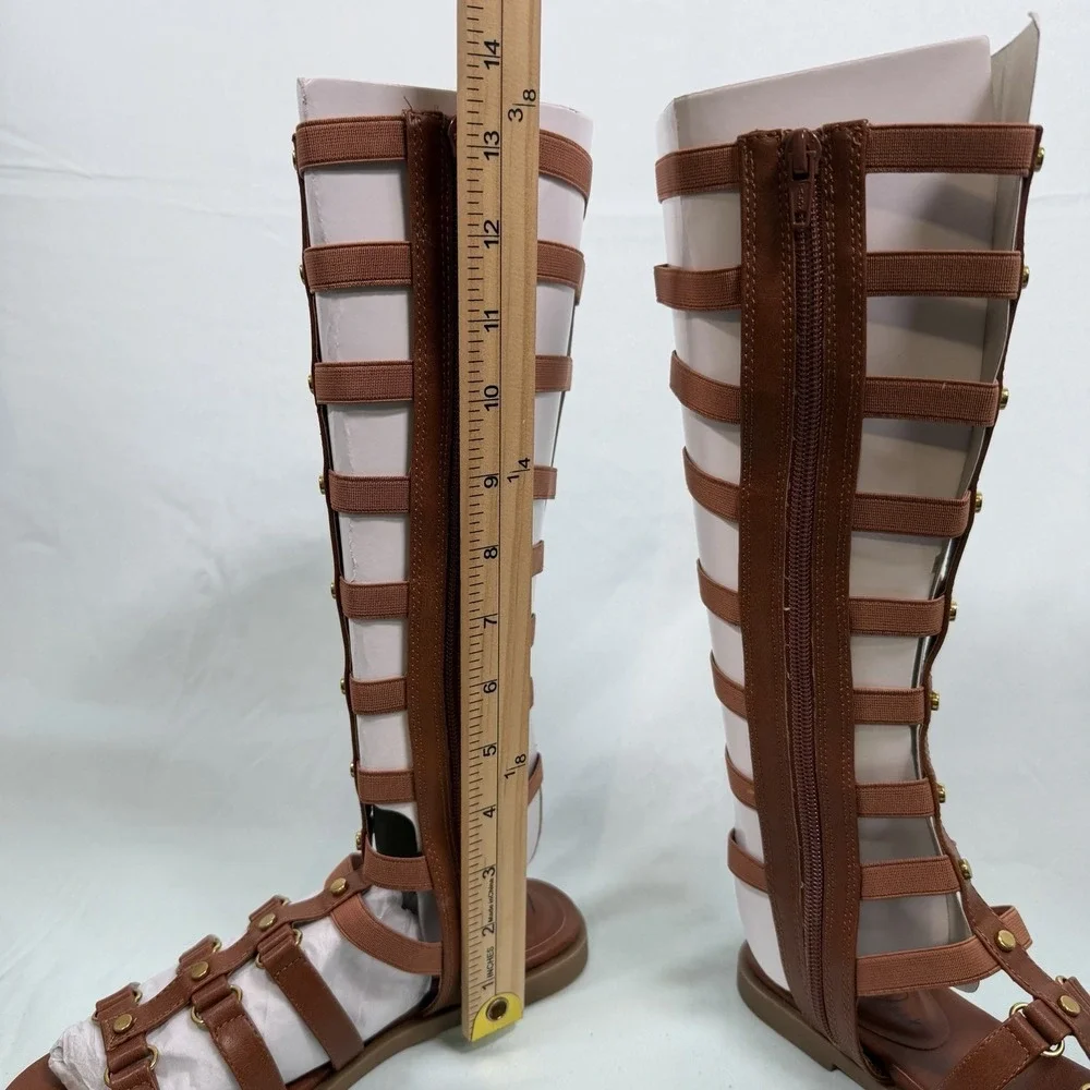 Wild‎ Pair Size-6.5M Romikaa Knee High Gladiator Sandals Brown Faux Leather